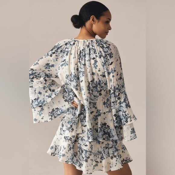NWT Size M - Anthropologie Blue Floral Mini Swing Dress (NWT US$ 168) - Picture 3 of 16